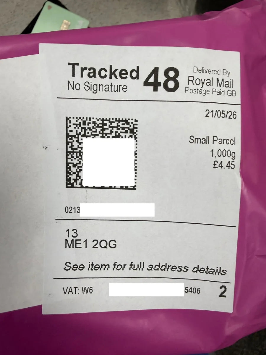 A skincare order shipped via Royal Mail Tracked 48 to a UK address