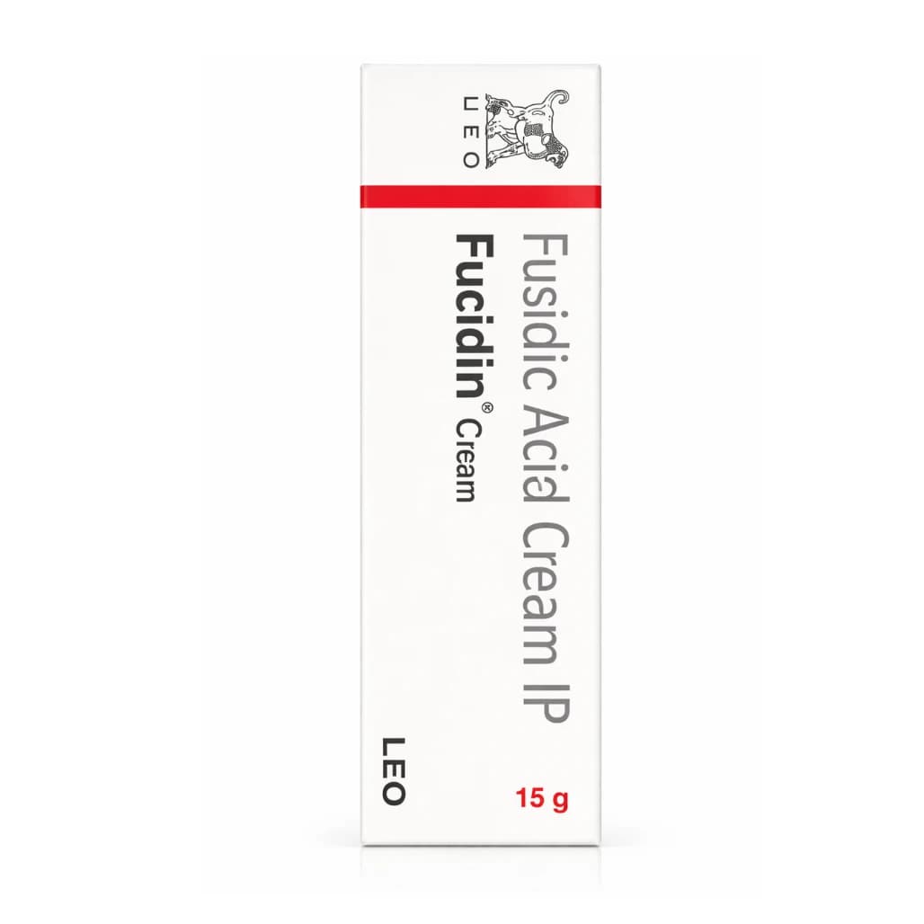 Fucidin 15g tube and outer box fusidic acid 2% cream for bacterial skin infections