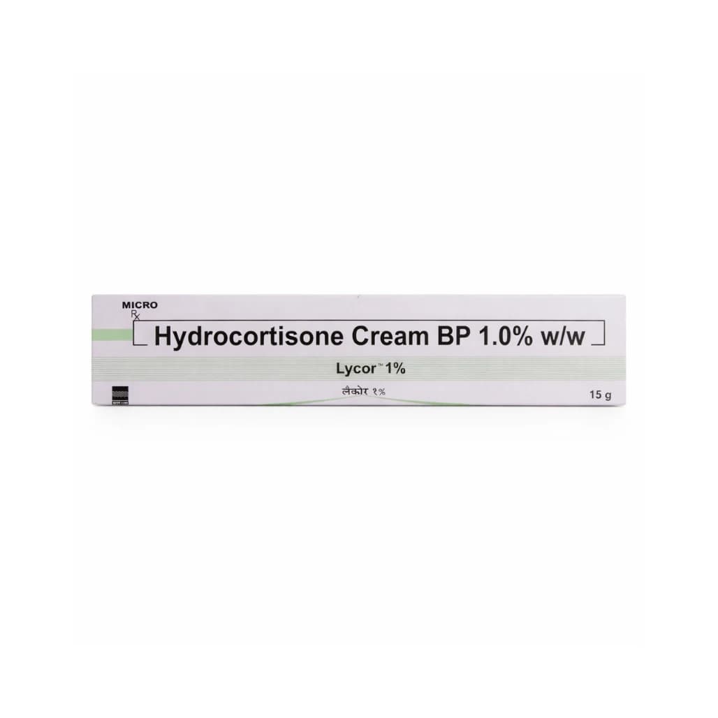 Lycor Hydrocortisone 1% 15g tube and outer box — pharmaceutical-grade mild corticosteroid for itch relief UK