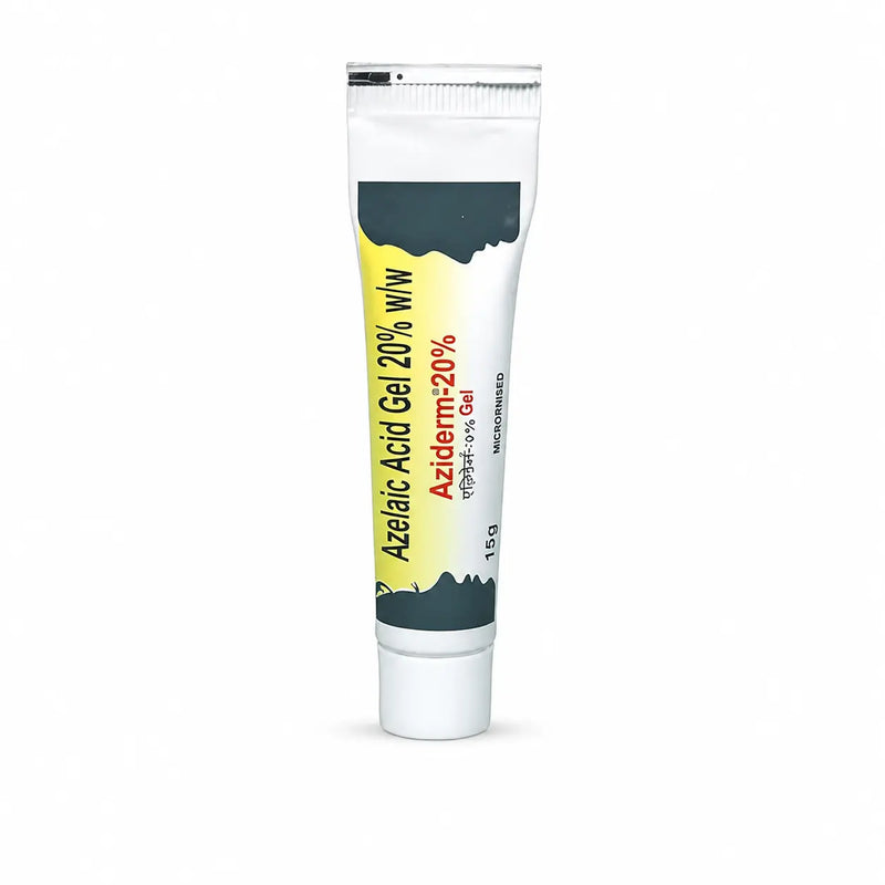 Aziderm Azelaic Acid Gel 20% 15g front box packaging for acne marks and uneven skin tone