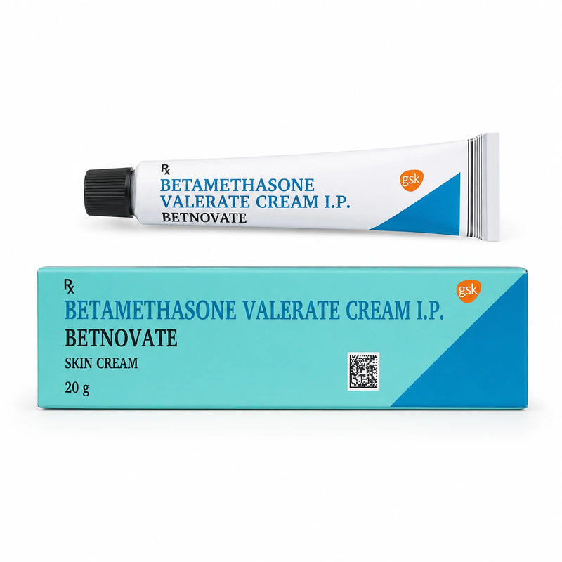 Betnovate Betamethasone Valerate Cream I.P. 20g box and tube packaging by GSK