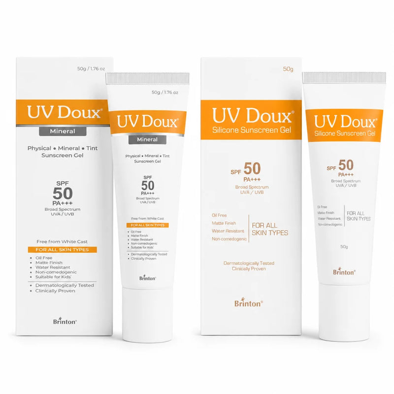UV Doux SPF 50 PA+++ range — Silicone Sunscreen Gel and Mineral sunscreen gel by Brinton