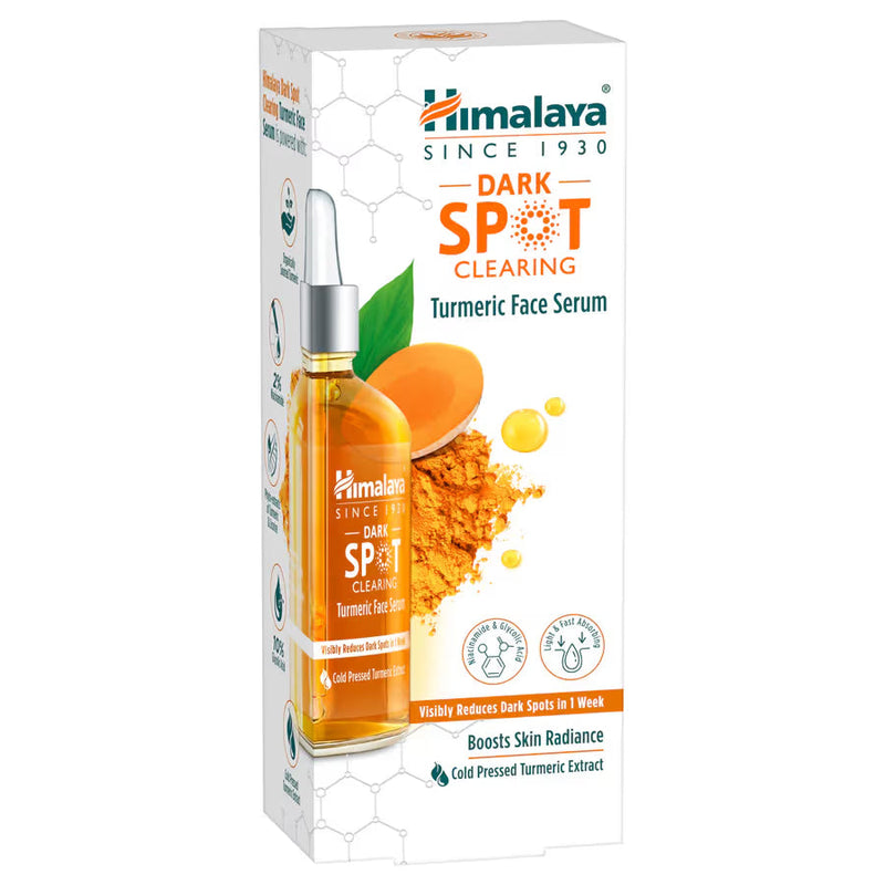 Himalaya Dark Spot Clearing Turmeric Face Serum carton — visibly reduces dark spots in 1 week, boosts skin radiance