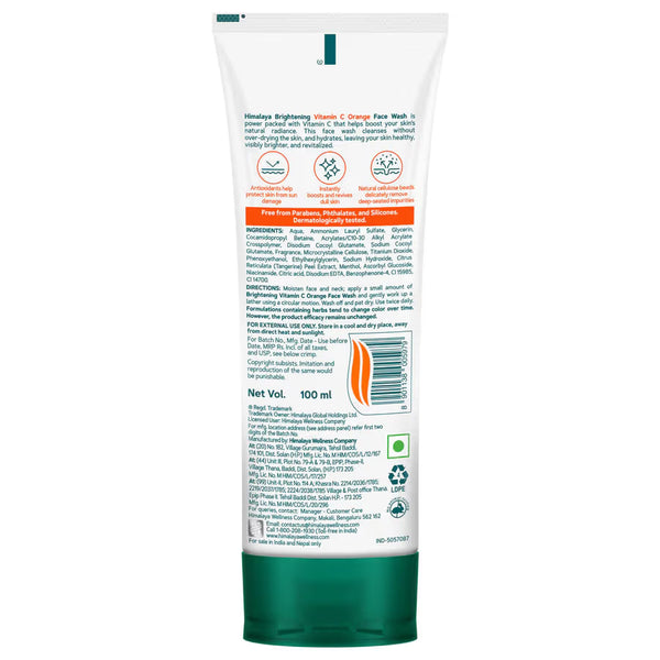 Himalaya Brightening Vitamin C Orange Face Wash 100ml for Radiant Skin