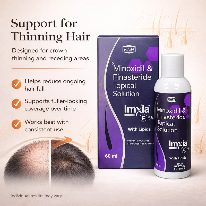 KLM Imxia F5% usage demonstration — once-to-twice daily dual-action hair regrowth routine