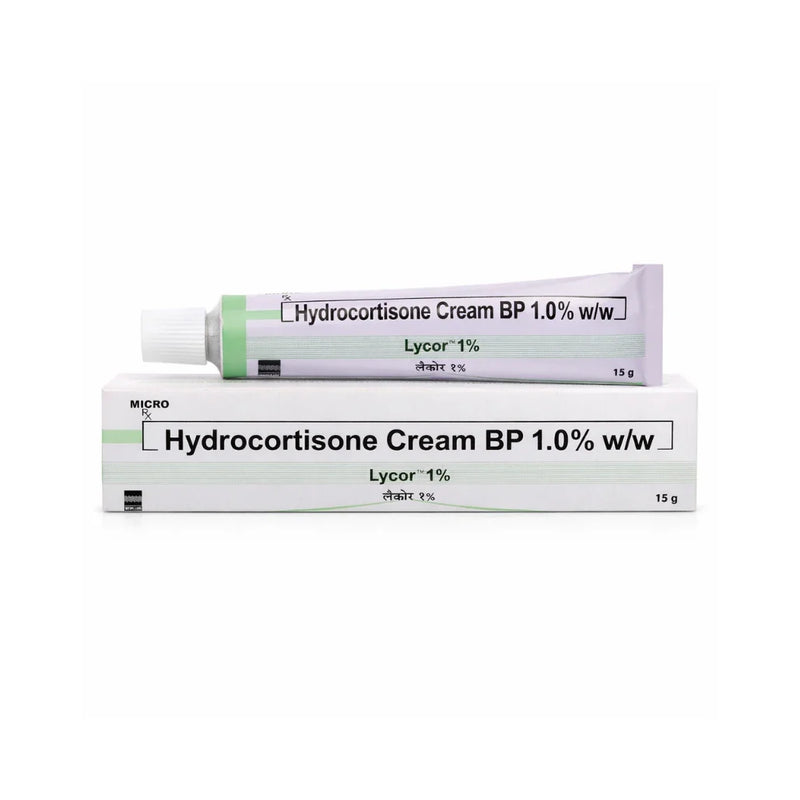 Lycor Hydrocortisone Cream BP 1% w/w 15g tube by Micro Labs Limited — mild OTC topical steroid for eczema and dermatitis UK